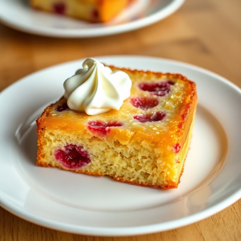Plated Slice of Raspberry Bread with Whipped Cream
