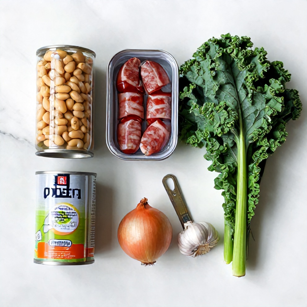 Raw ingredients for Tuscan white bean soup